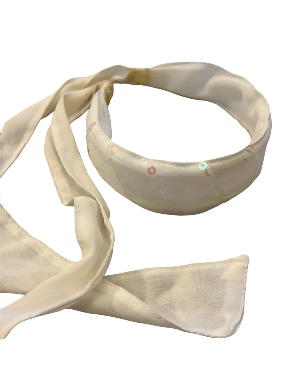 Vintage Cream Iridescent Sequin Tie Headband
